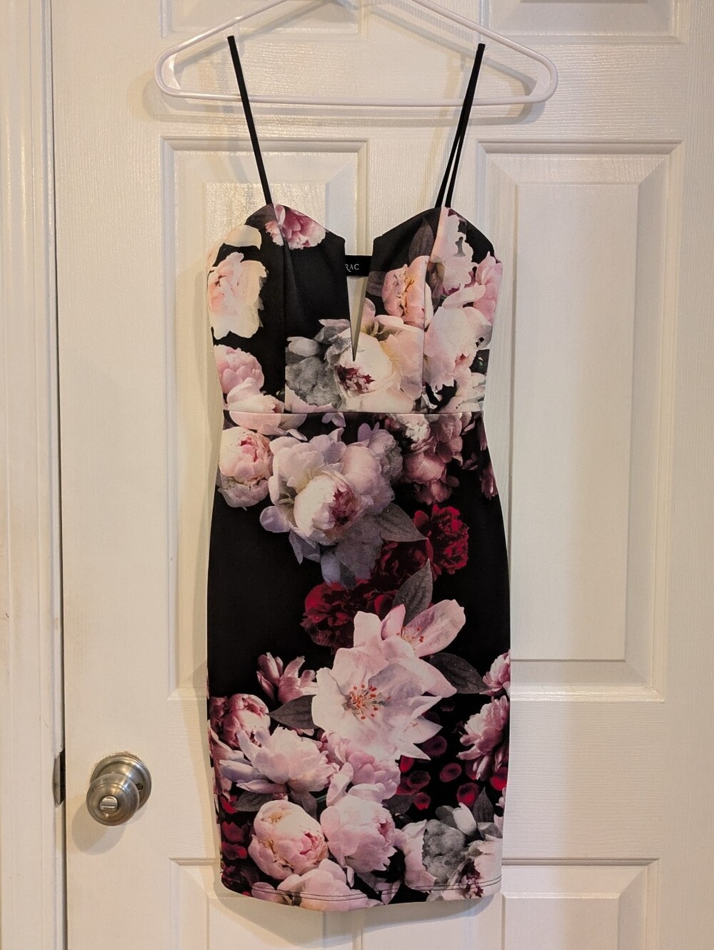 Trac Black Mini Dress with Pink & White Floral Print